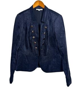 Kate & Rosy Navy Blue Military Faux Suede Diamond Embossed Jacket Size Large
